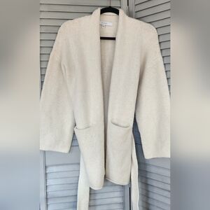 Latierra Open Front Tie Cardigan Alpaca Blend Cream Quiet Luxury Pockets EUC